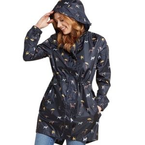 Joules Golightly Dark Navy Dog Print Lightweight Packable Rain Coat Size 6